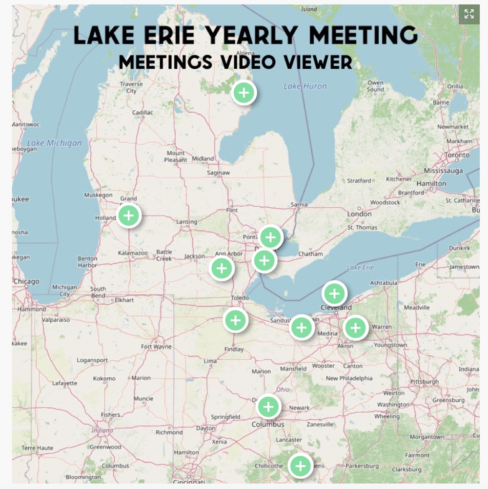 Map showings links to view 10 short videos about Monthly Meetings from across LEYM
